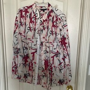 INC International Concepts Abstract Print Dress Shirt - Red, Black, White